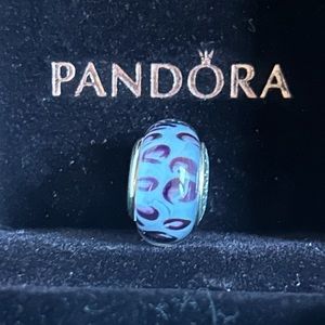 PANDORA blue /purple leopard murano glass bead